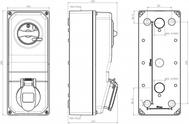 Preview: CEE Schaltersteckdose 5x32A IP44 mit Interlock abschaltbar