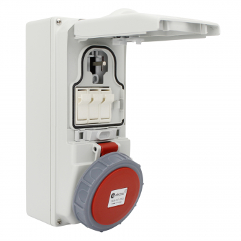 Preview: CEE Schaltersteckdose 5x32A IP65 inkl. Sicherung mit Interlock abschaltbar