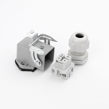 Preview: Industriesteckverbinder - Sockelgehäuse gewinkelt mit offenem Boden + Buchse 4 Polig 10A - Metall