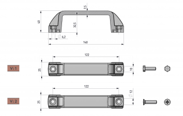 Handgriff 140mm - 122mm - (V2) für Senkkopfschrauben - Kunststoff