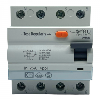 Fehlerstromschutzschalter 4-Polig 25A 30mA AC-Typ 10kA