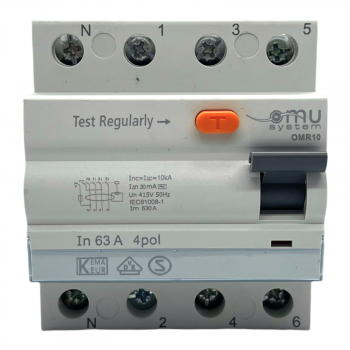 Fehlerstromschutzschalter 4-Polig 63A 30mA AC-Typ 10kA