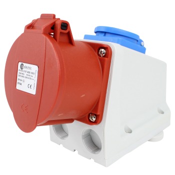 Preview: Kombi Wandsteckdose CEE 5pol (400V/32A) + (230V/16A) IP44 mit Sicherung