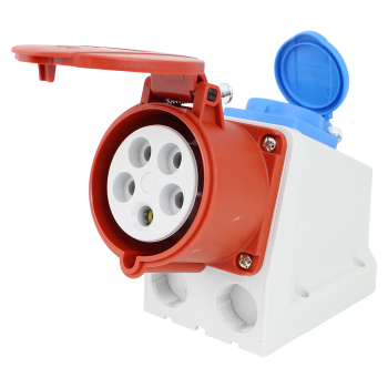 Preview: Kombi Wandsteckdose CEE 5pol (400V/32A) + (230V/16A) IP44 mit Sicherung