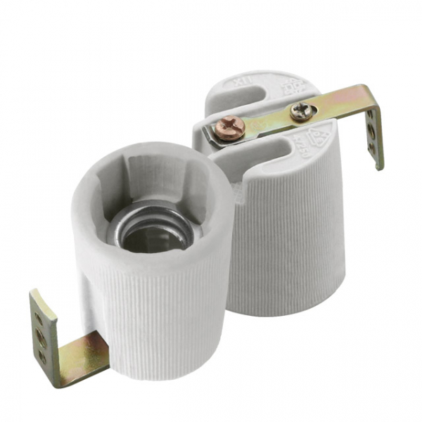 Leuchtmittelfassung aus Porzellan für E14-F Fassung mit Haltebügel