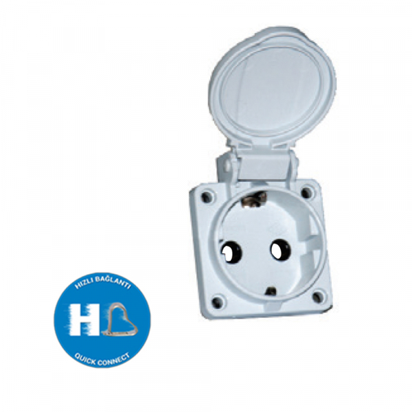 Schutzkontakt Anbausteckdose IP54 16A mit Klappdeckel und Steckklemmen (QuickConnect)