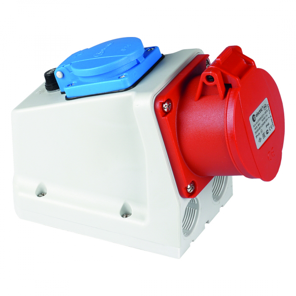 Kombi Wandsteckdose CEE 5pol (400V/32A) + (230V/16A) IP44 mit Sicherung