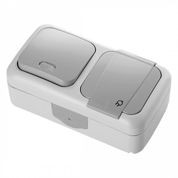 ViKO Palmiye - Taster mit Licht + Steckdose (Waagerecht) IP54