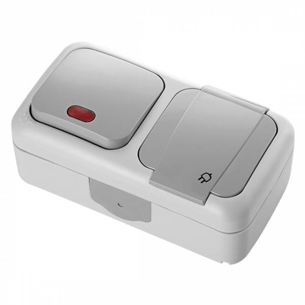 ViKO Palmiye - Ein/Ausschalter mit Licht + Steckdose (Waagerecht) IP54