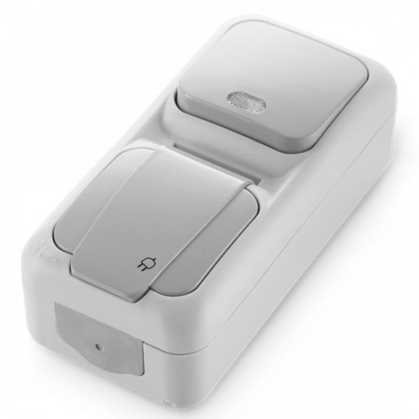 ViKO Palmiye - Taster mit Licht + Steckdose (Senkrecht) IP54