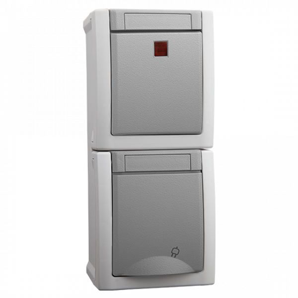 ViKO Pacific - Ein/Ausschalter mit LED + Steckdose mit Kindersicherung (Senkrecht) IP54