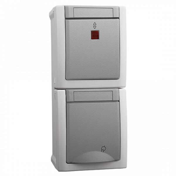 ViKO Pacific - Wechselschalter mit LED + Steckdose mit Kindersicherung (Senkrecht) IP54