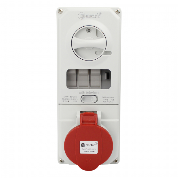 CEE Schaltersteckdose 5x32A IP44 inkl. Sicherung mit Interlock abschaltbar