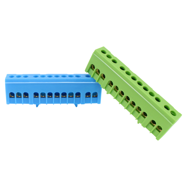 N/PE-Klemmen für Hutschiene Blau & Grün 12-Polig 16mm² SET