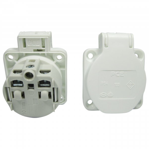 PCE Anbausteckdose mit Klappdeckel Weiß