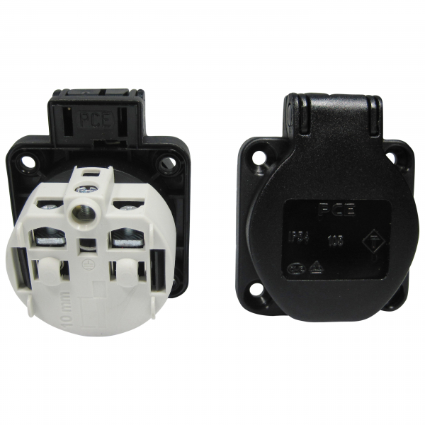 PCE Anbausteckdose mit Klappdeckel Schwarz