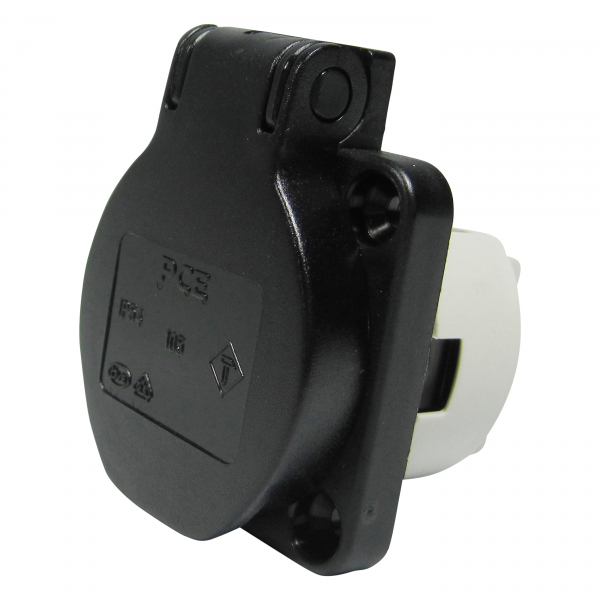 PCE Anbausteckdose mit Klappdeckel Schwarz