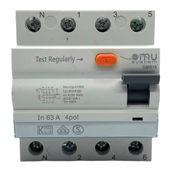 Fehlerstromschutzschalter 4-Polig 63A 30mA AC-Typ 10kA